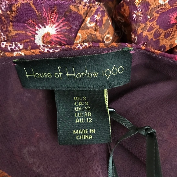 NWT House of Harlow Boho Ruffled Floral Metallic Dress Size 8 - Picture 6 of 13